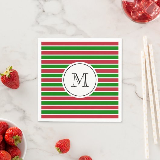 Serviette En Papier Monogramme Rouge et Vert Grandes Fêtes Noël (En situation)