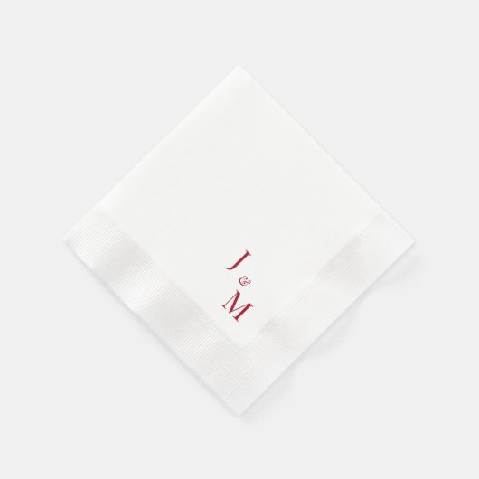 Serviette En Papier Monogramme rouge Mariage blanc simple (Coin)