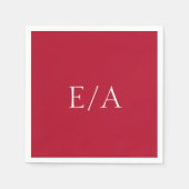Serviette En Papier Monogramme rouge minimal Mariage simple et élégant (Devant)