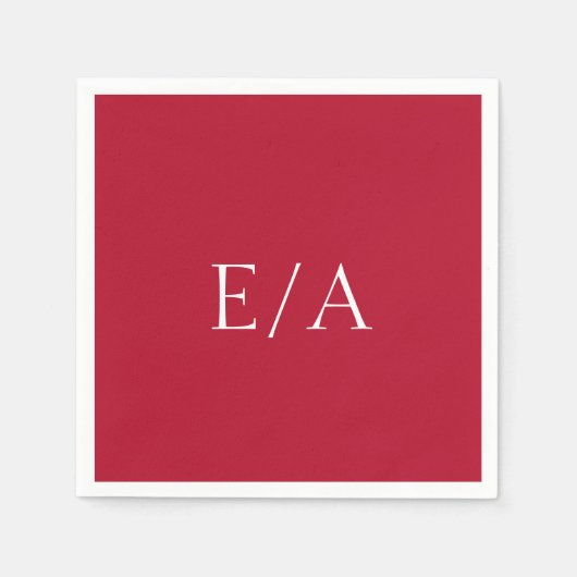 Serviette En Papier Monogramme rouge minimal Mariage simple et élégant (Devant)