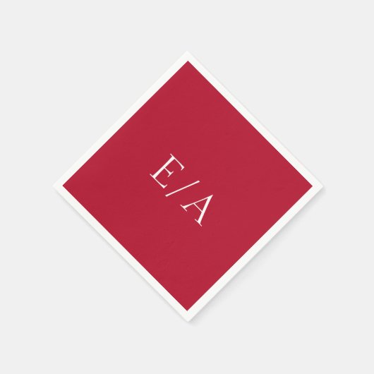 Serviette En Papier Monogramme rouge minimal Mariage simple et élégant (Coin)
