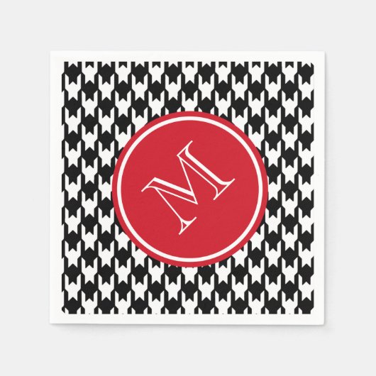 Serviette En Papier Monogramme rouge noir et blanc (Devant)