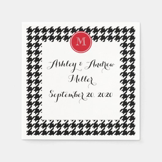Serviette En Papier Monogramme rouge noir et blanc (Devant)