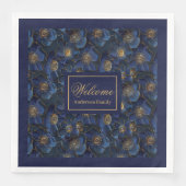 Serviette En Papier Monogramme Royal Blue Napkins Or Fleurs Modernes (Devant)