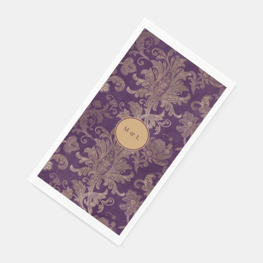 Serviette En Papier Monogramme royal damassé violet (Coin)