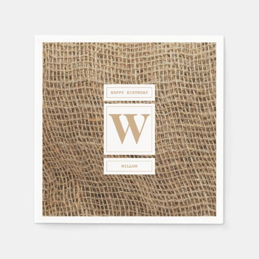Serviette En Papier Monogramme Russe de Burlap initial (Devant)