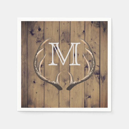 Serviette En Papier Monogramme rustique Bois cerfs Antlers (Devant)