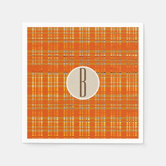 Serviette En Papier Monogramme rustique Brown et plaqué orange (Devant)