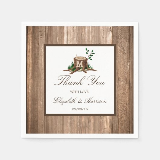 Serviette En Papier Monogramme rustique du pays Arbre et Mariage de bo (Devant)