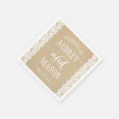 Serviette En Papier Monogramme Rustique Kraft et Mariage de dentelle (Coin)