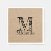 Serviette En Papier Monogramme Rustique Kraft papier Brown Look (Devant)