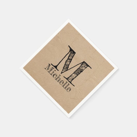 Serviette En Papier Monogramme Rustique Kraft papier Brown Look (Coin)