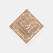 Serviette En Papier Monogramme Rustique Mariage Burlap (Coin)
