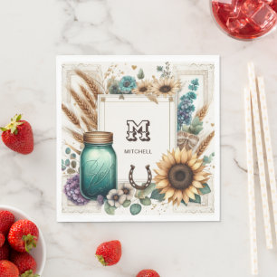 Serviette En Papier Monogramme rustique Mason Jar Tournesols