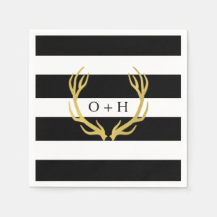 Serviette En Papier Monogramme rustique   Papier noir blanc Mariage Na
