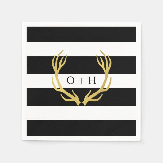 Serviette En Papier Monogramme rustique | Papier noir blanc Mariage Na (Devant)
