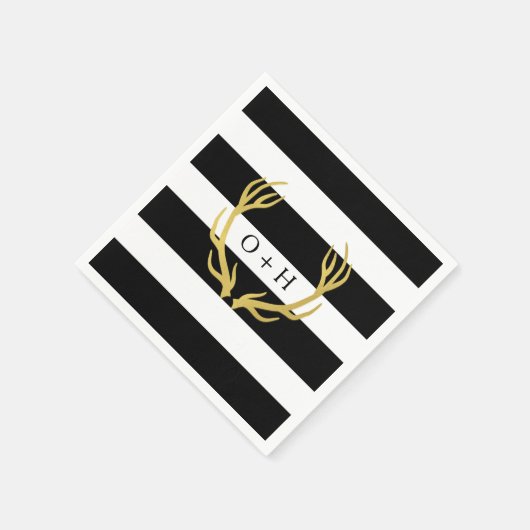 Serviette En Papier Monogramme rustique | Papier noir blanc Mariage Na (Coin)