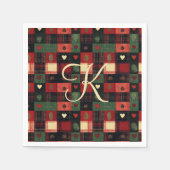 Serviette En Papier Monogramme Rustique Pays Rouge Vert Coeurs Plaid (Devant)
