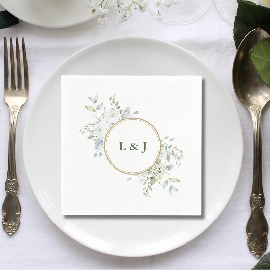 Serviette En Papier Monogramme rustique personnalisé de feuillage init
