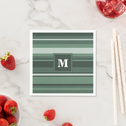 Serviette En Papier Monogramme sauge bandes vertes (En situation)
