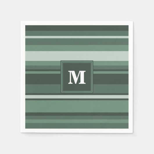 Serviette En Papier Monogramme sauge bandes vertes (Devant)