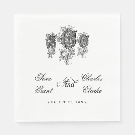 Serviette En Papier Monogramme SCC du cru trois épousant les (Devant)