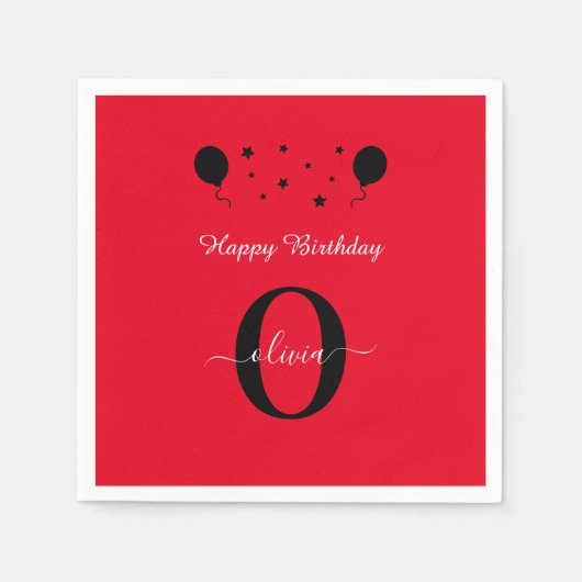 Serviette En Papier Monogramme Script Bonne Anniversaire Rouge Noir Bl (Devant)