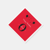 Serviette En Papier Monogramme Script Bonne Anniversaire Rouge Noir Bl (Coin)