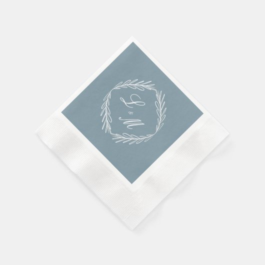 Serviette En Papier Monogramme Script Branch Dusty Blue Mariage (Coin)