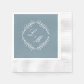 Serviette En Papier Monogramme Script Branch Dusty Blue Mariage (Devant)