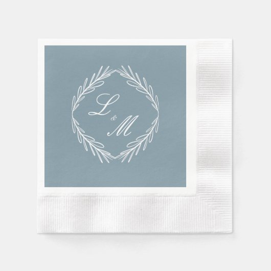 Serviette En Papier Monogramme Script Branch Dusty Blue Mariage (Devant)