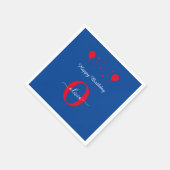 Serviette En Papier Monogramme Script Joyeux Anniversaire Bleu Blanc R (Coin)