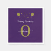 Serviette En Papier Monogramme Script Joyeux Anniversaire Purple Blanc (Devant)