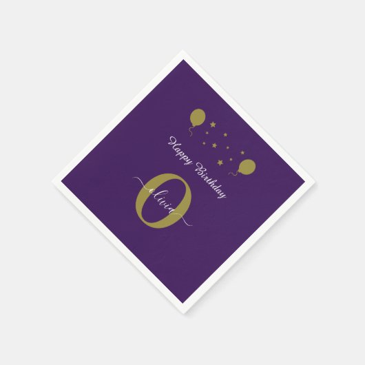 Serviette En Papier Monogramme Script Joyeux Anniversaire Purple Blanc (Coin)