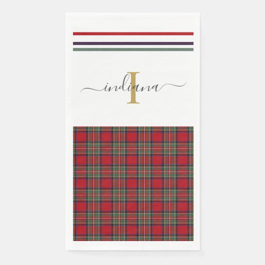 Serviette En Papier Monogramme Script Plaid Clan Stewart Rustic Tartan (Devant)