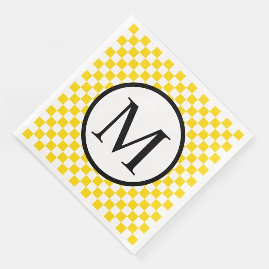 Serviette En Papier Monogramme simple avec damier jaune (Coin)