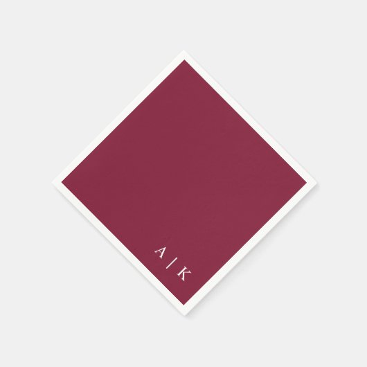 Serviette En Papier Monogramme simple Bourgogne Mariage personnalisé (Coin)