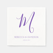 Serviette En Papier Monogramme simple et élégant violet et blanc (Devant)