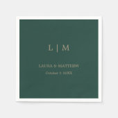 Serviette En Papier Monogramme simple Mariage vert Emerald (Devant)