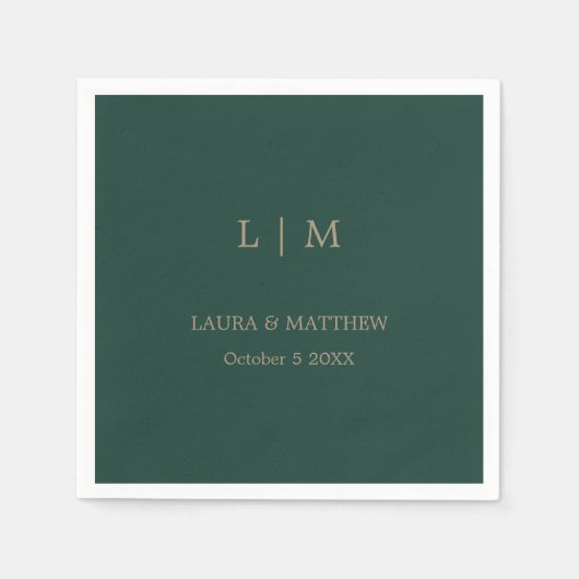 Serviette En Papier Monogramme simple Mariage vert Emerald (Devant)