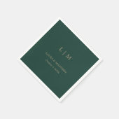 Serviette En Papier Monogramme simple Mariage vert Emerald (Coin)