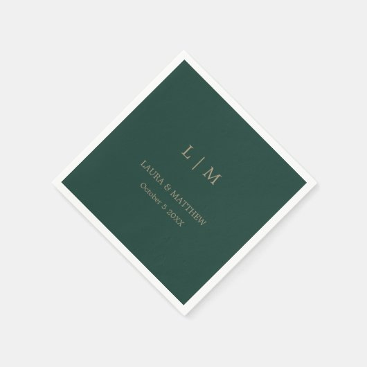 Serviette En Papier Monogramme simple Mariage vert Emerald (Coin)
