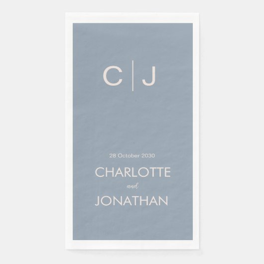 Serviette En Papier Monogramme simple moderne Dusty Mariage bleu (Devant)