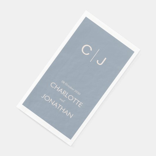 Serviette En Papier Monogramme simple moderne Dusty Mariage bleu (Coin)