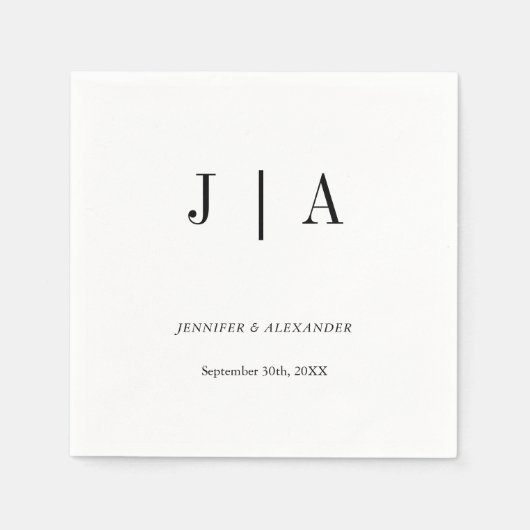Serviette En Papier Monogramme simple moderne noir et blanc Nom du cou (Devant)