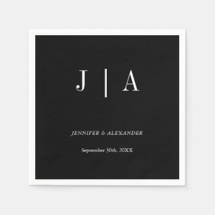 Serviette En Papier Monogramme Simple Moderne Nom Couple Noir Et Blanc
