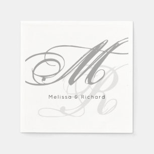 Serviette En Papier monogramme simple noir et blanc