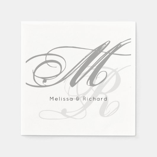Serviette En Papier monogramme simple noir et blanc (Devant)