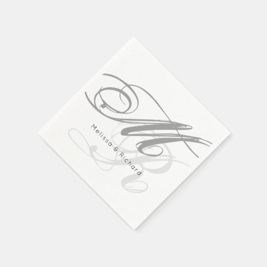 Serviette En Papier monogramme simple noir et blanc (Coin)