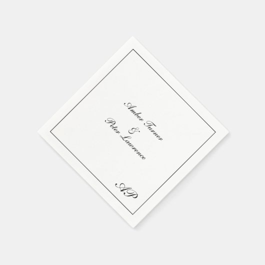 Serviette En Papier Monogramme simple Noir et blanc Mariage élégant (Coin)